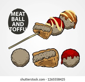 meatball and toffu isolated food vector