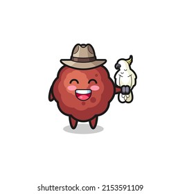 meatball zookeeper mascot with a parrot , cute design