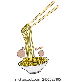 Albóndigas y fideos con palillos ilustración 