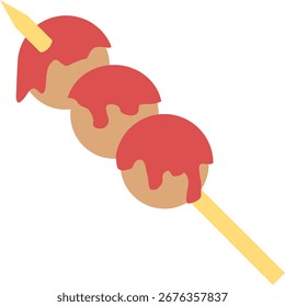 Meatballs on a Stick with Sauce, Flat Vector Illustration