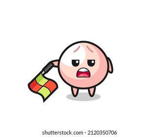 meatbun character as line judge hold the flag down at a 45 degree angle , cute style design for t shirt, sticker, logo element