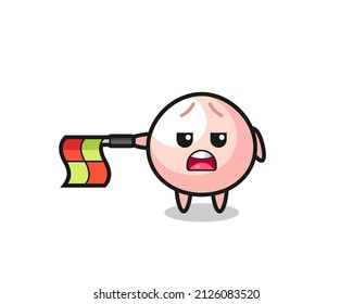 meatbun character as line judge hold the flag straight horizontally , cute style design for t shirt, sticker, logo element