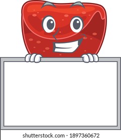 Meatloaf cartoon design style standing behind a board. Vector illustration