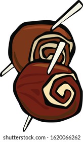 Meatloaf on a wooden skewer. Pop art. Retro style. Vector illustration