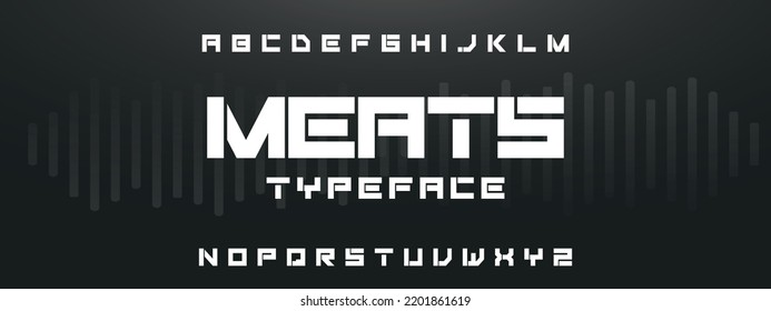 MEATS modern, luxury and tech alphabets letter set design. amazing typeface vector logo design.