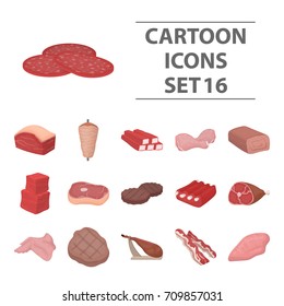 Meats set icons in cartoon style. Big collection meats vector symbol stock illustration