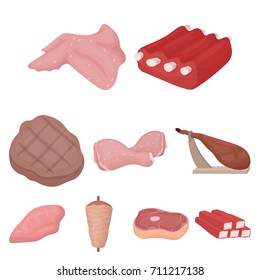 Meats set icons in cartoon style. Big collection of meats vector symbol stock illustration