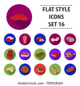 Meats set icons in flat style. Big collection of meats vector symbol stock illustration