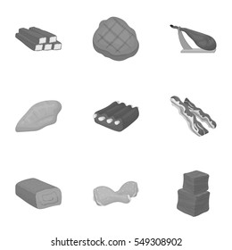 Meats set icons in monochrome style. Big collection of meats vector symbol stock illustration