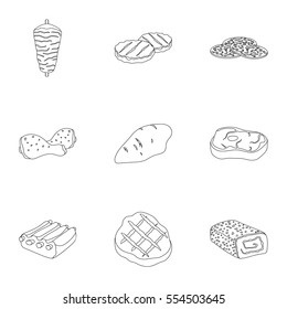 Meats set icons in outline style. Big collection of meats vector symbol stock illustration