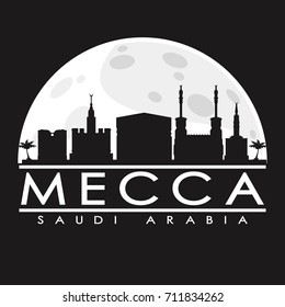 Mecca Full Moon Night Skyline Silhouette Design City Vector Art