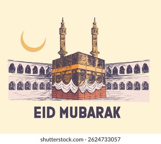 Meca kaaba mão esboço design para a moda, top, vestido, gráficos, slogan tee, cartazes e outros.
