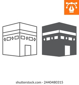 Mecca line and solid icon, outline style icon for web site or mobile app, holidays and Ramadan, Islamic vector icon, simple vector illustration, vector graphics with editable strokes.