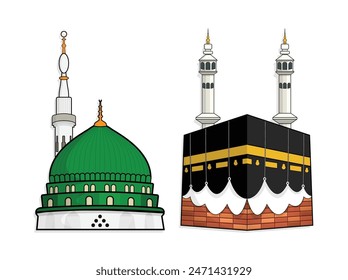 Mecca and madina the prophet's mosque, hajj and umrah, vector illustration