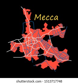 Mecca map Saudi Arabia, Flat illustration.