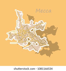 Mecca map Saudi Arabia, Sticker illustration.