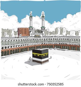 mecca mosque from saudi arabia cartoon. vector background