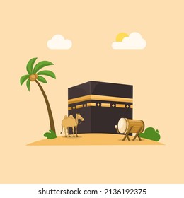 Mecca with onta drum ramadan greeting on arabian illustration vector