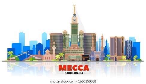 Mecca  (Saudi Arabia) city skyline vector at white background. Flat vector illustration. Business travel and tourism concept with modern buildings. Image for banner or web site.