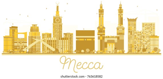 Mecca Saudi Arabia City skyline golden silhouette. Vector illustration. Business travel concept. Cityscape with landmarks.