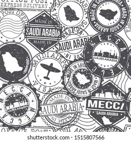 Mecca Saudi Arabia Stamps. City Stamp Vector Art. Postal Passport Travel. Design Set Pattern.