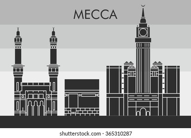 Mecca Skyline Detailed Silhouette Hajj Umroh Stock Vector (Royalty Free ...