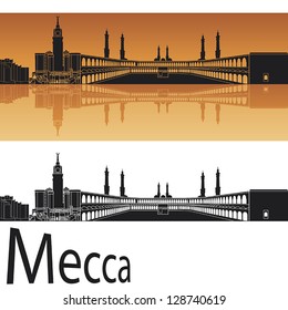 Mecca skyline in orange background in editable vector file