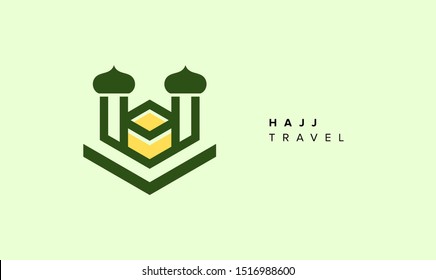 mecca travel logo template, Al hajj & umrah mubarak tour for your business symbol. flat line style