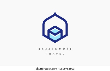 mecca travel logo template, Al hajj & umrah mubarak tour for your business symbol. flat style