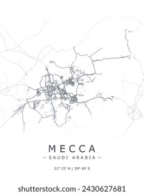 Mecca vector map. Detailed map of Mecca city in Saudi Arabia. Best free vector illustration. Tourist decorative street map.