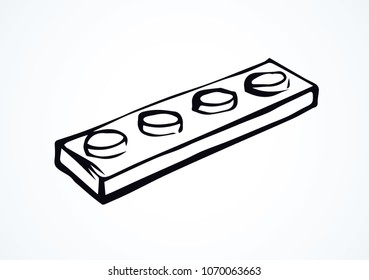 Meccano puzzle kit set on white paper backdrop. Freehand outline black color ink hand drawn design object logo emblem pictogram sketchy in modern art scribble comic style. Close up with space for text