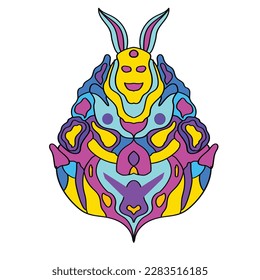 Meccha Rabbit vector Illustration with psychedelic artstyle