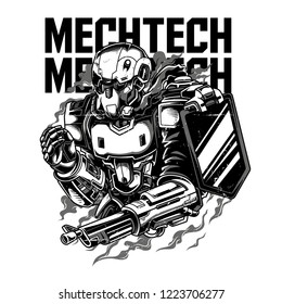 Mech Tech Black n White Illustration