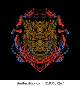Mecha Angry Wolf Illustration Vector