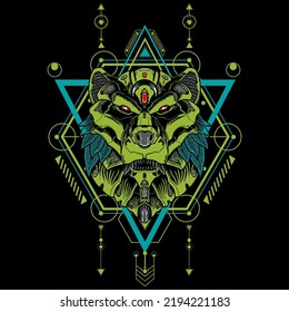 Mecha Bear with Army Color can use for posters and art prints