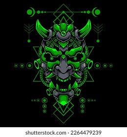 MECHA CYBER ONI MASK ROBOT ILLUSTRATION