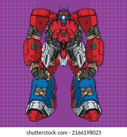 mecha cybernetic red and blue illustration perfect for design premium vector