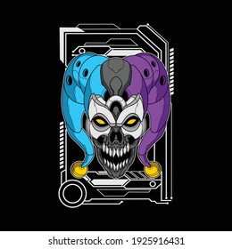 mecha evil clown head illustration for commercial use