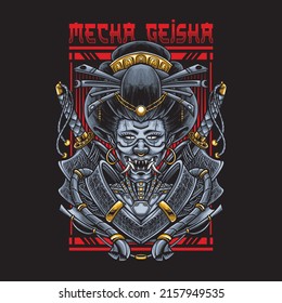 mecha geisha tshirt design illustration