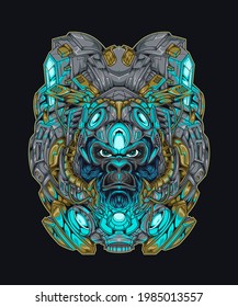 Ilustración Ciberpunk de Mecha Gorilla. Gorila con iluminación Diseño de Camisas con un tema robot