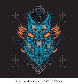 Mecha Head Dog Robot illustration with geometric