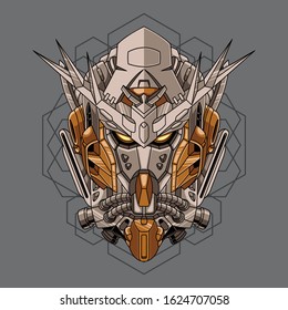 Mecha head exia with sacred geometry illustration