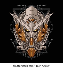 Mecha head exia with sacred geometry illustration