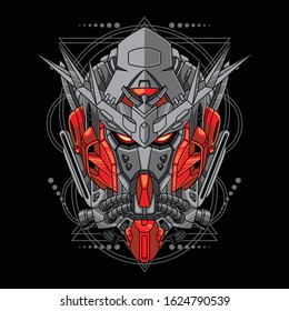 Mecha head exia with sacred geometry illustration
