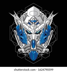 Mecha head exia with sacred geometry illustration
