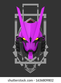 Mecha head illustration with geometrical background, tshirt design, mascot template