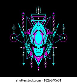 Mecha Head with sacred geometrical frame can use for tshirt design and more
