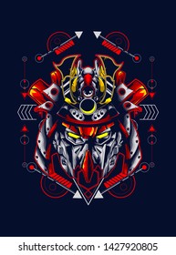 Mecha head with sacred geometry pattern