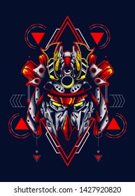 Mecha head with sacred geometry pattern