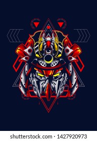 Mecha head with sacred geometry pattern
